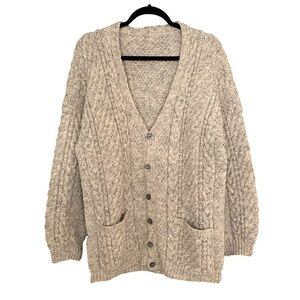 ARAN Men’s Wool Button Front Cardigan Sweater Cream L
